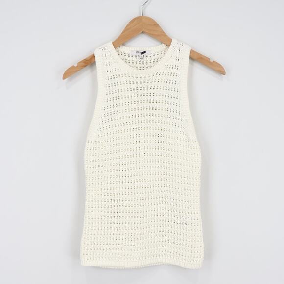 NWT Madewell Crochet-Knit Crewneck Sweater Tank In Bright Ivory Size XS - Picture 1 of 8